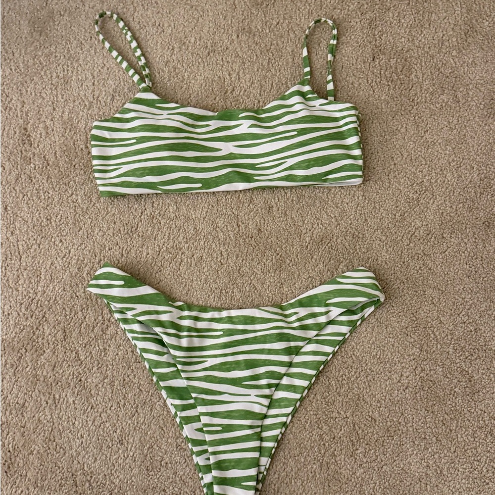 SHEIN Green and White Zebra Bikini